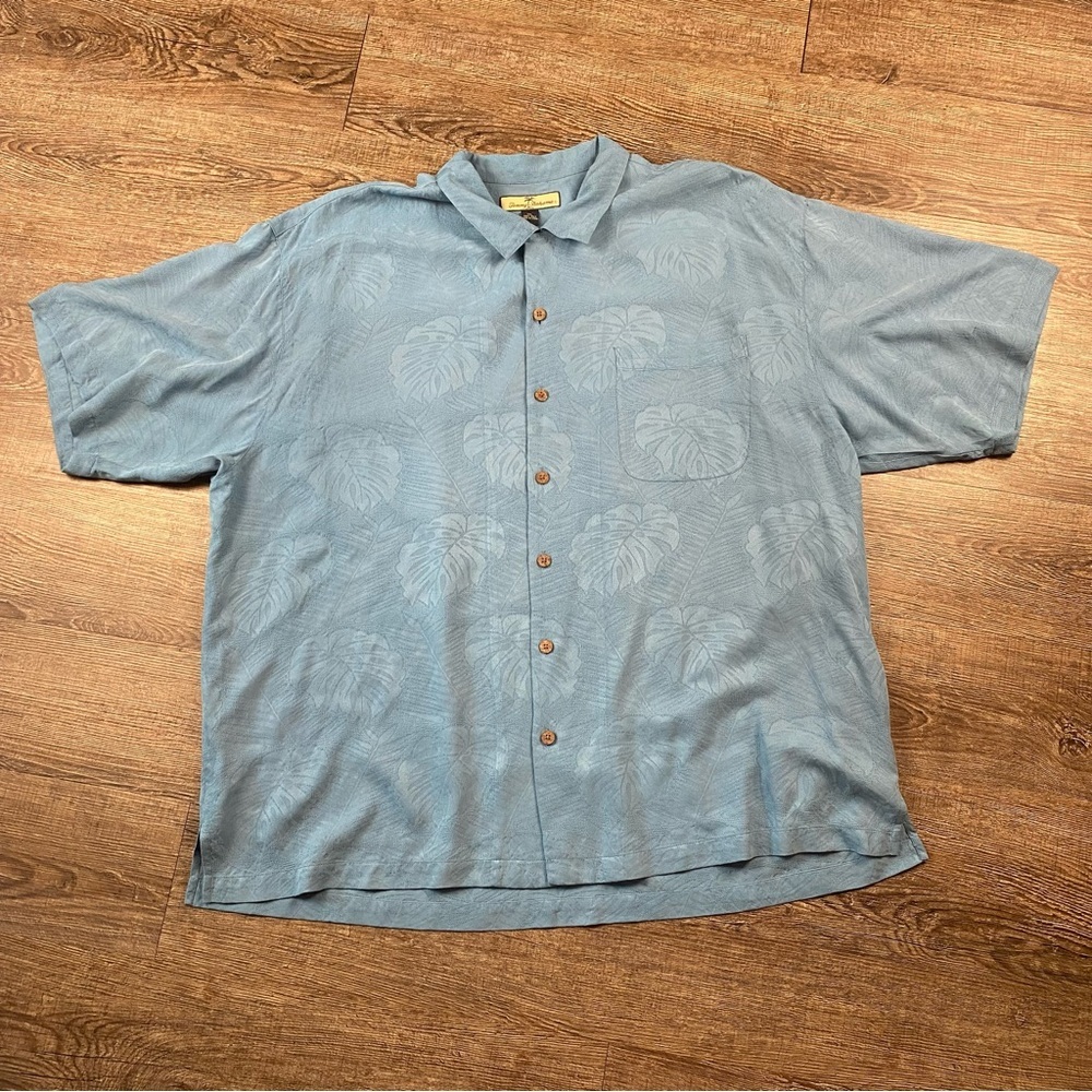 Tommy Bahama Shirt Men XXL 100% Silk Tropical Hawaii Wood Button Short Beach